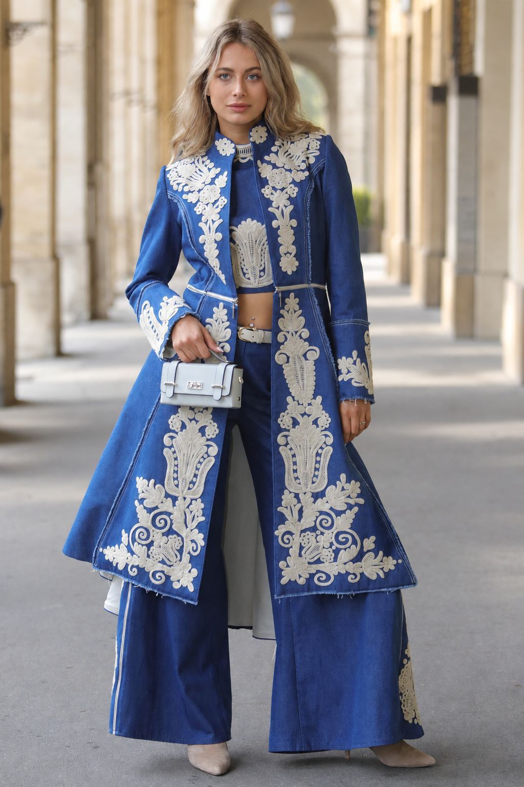 Kati Szalai Denim Couture look with hand embroidery