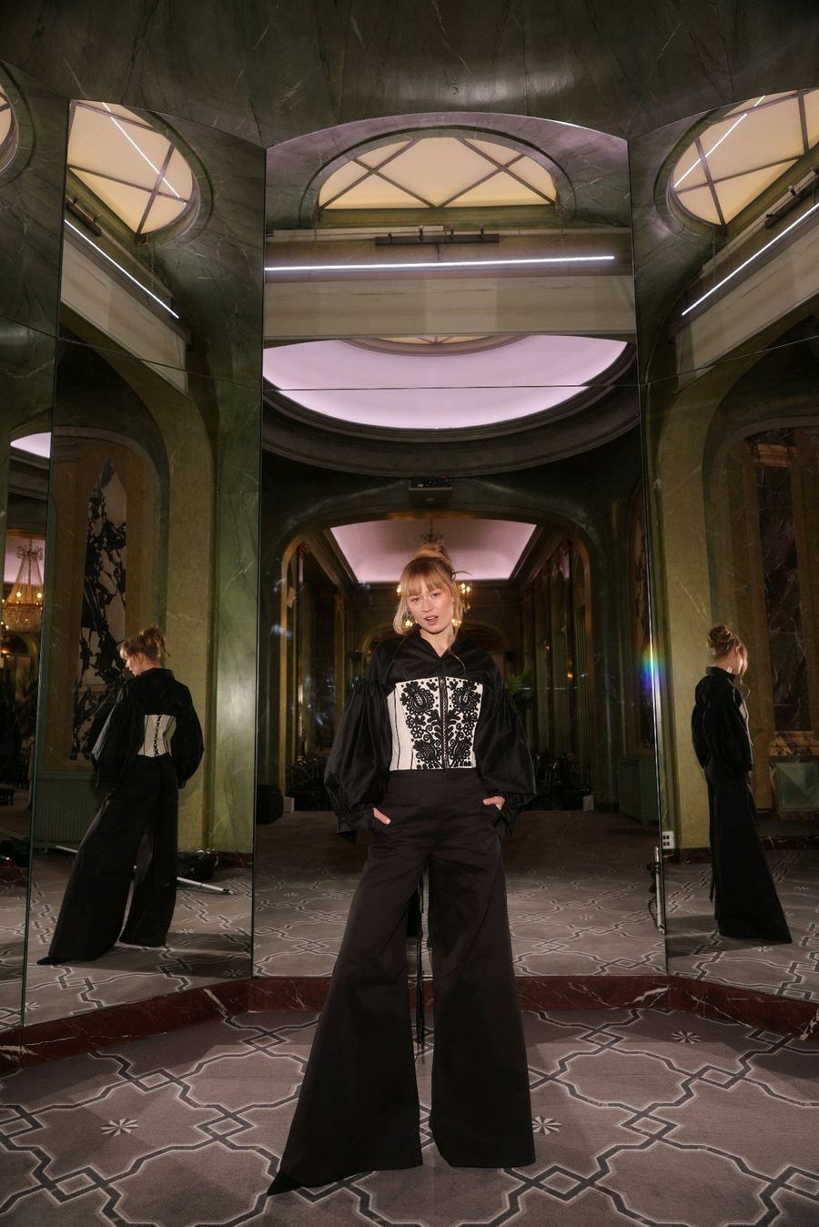 Paris collection look with architectural tailoring